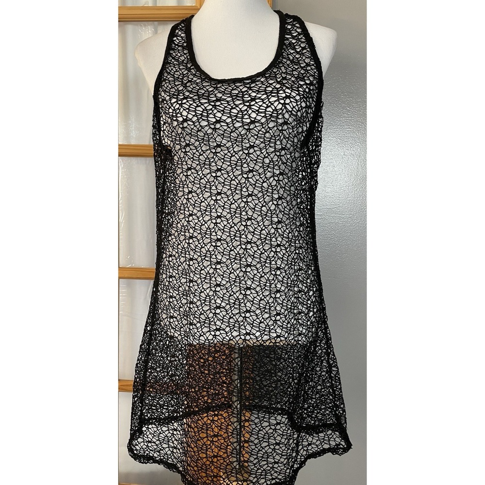 Ingear Resort Swim Cover Up Women's L Black Open Knit Racer Back Beach Pool
